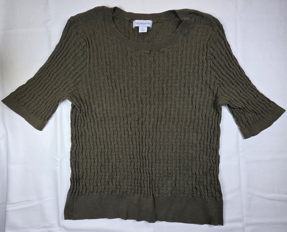 Liz Claiborne Olive Green Short Sleeved Sweater
